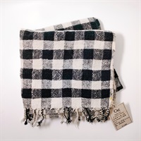 ［Og］手織り綿手織綿スカーフ　黒檀＋藍ブラック×白チェック柄（約45cm×175cm）