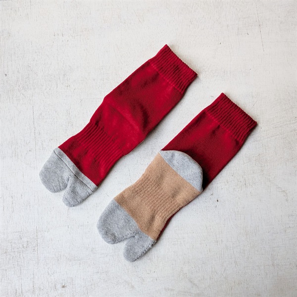 ［コロモナチューレ］足底パイル足袋ロングソックスM 薔薇レッド